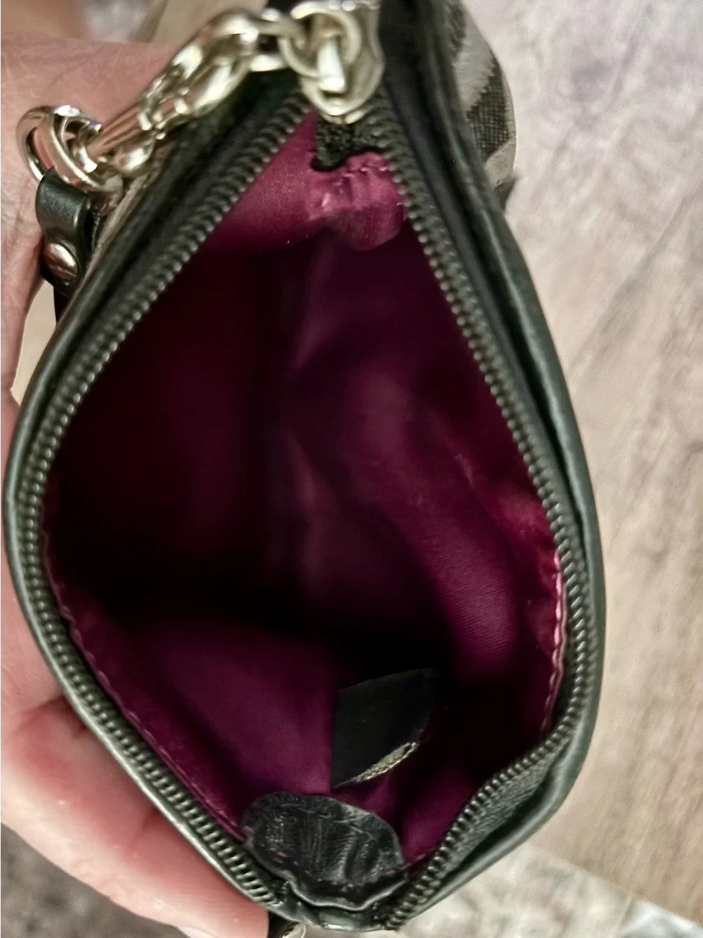 Coach Black & Gray Signature Wristlet with Leather Trim